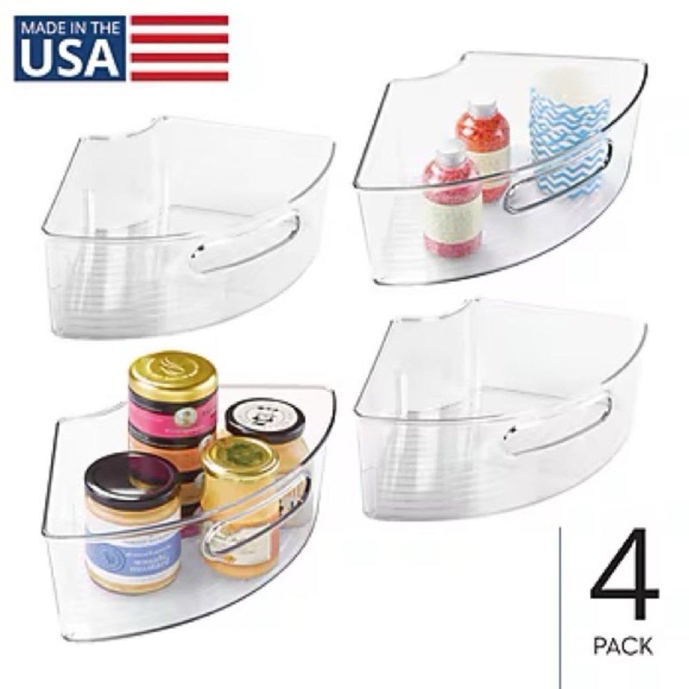 iDESIGN Small Plastic Lazy Susan Storage Bin, Clear - 4 Pack